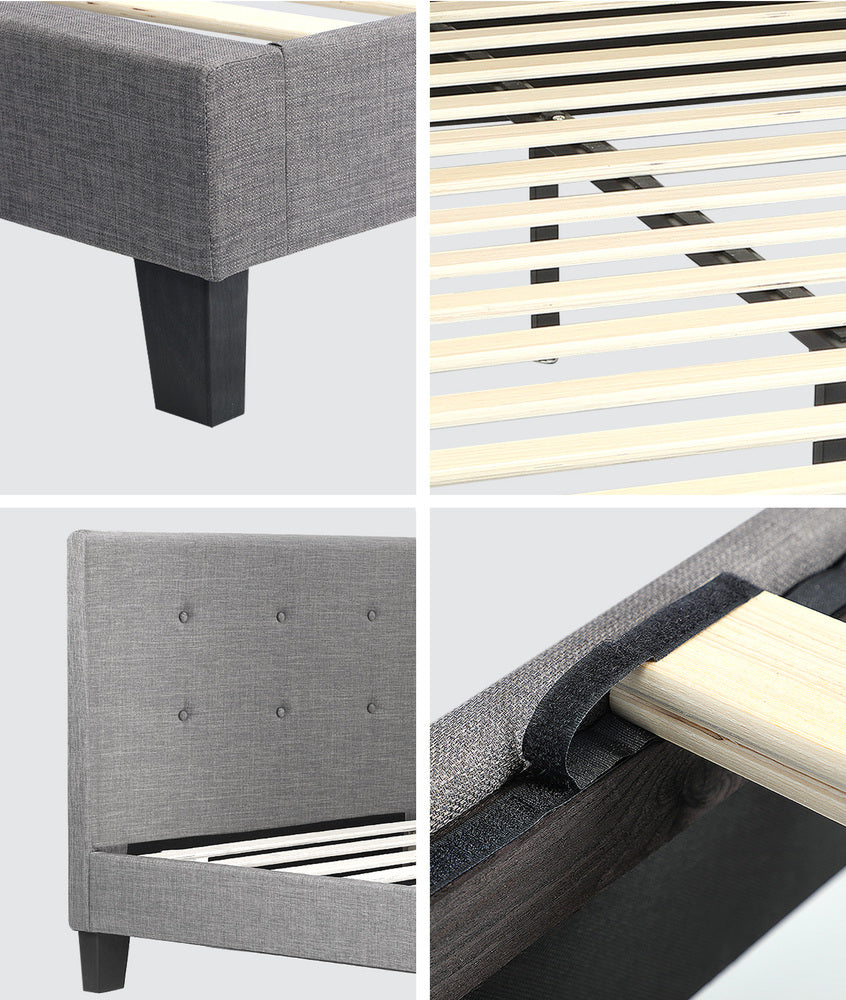 Bed Frame Queen Size Wooden Fabric Grey