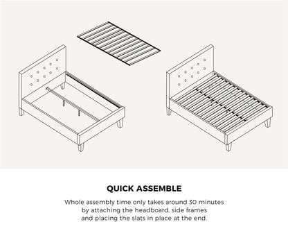Bed Frame Queen Size Wooden Fabric Grey