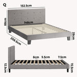 Bed Frame Queen Size Wooden Fabric Grey