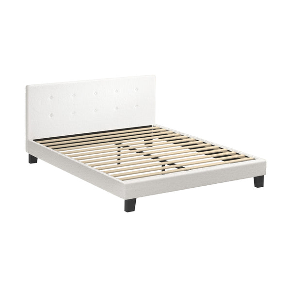  Bed Frame Queen Size White Boucle