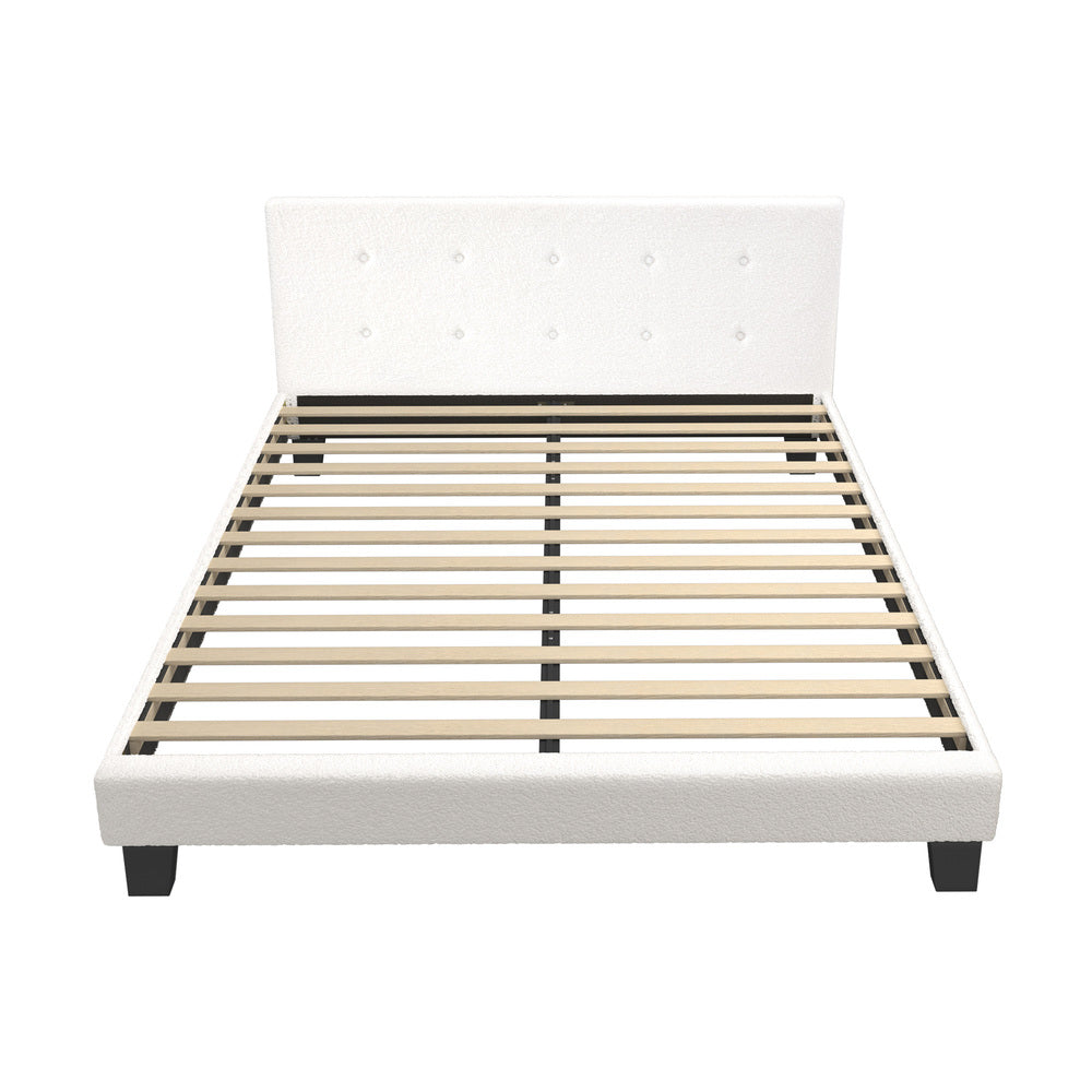 Bed Frame Queen Size White Boucle