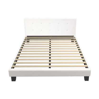 Bed Frame Queen Size White Boucle