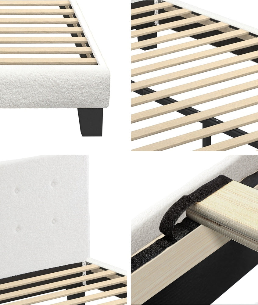 Bed Frame Queen Size White Boucle