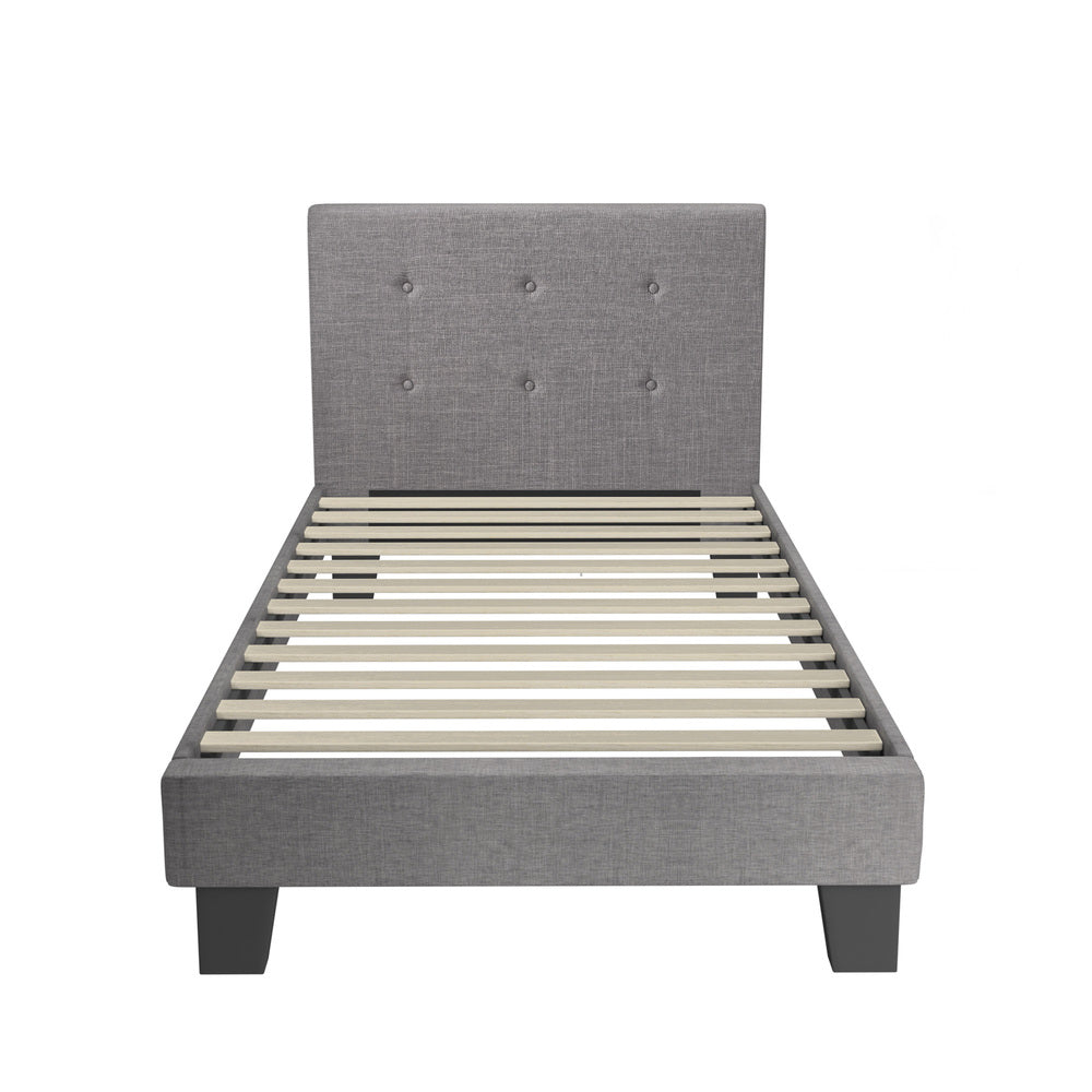 Bed Frame Single Size Wooden Fabric Grey