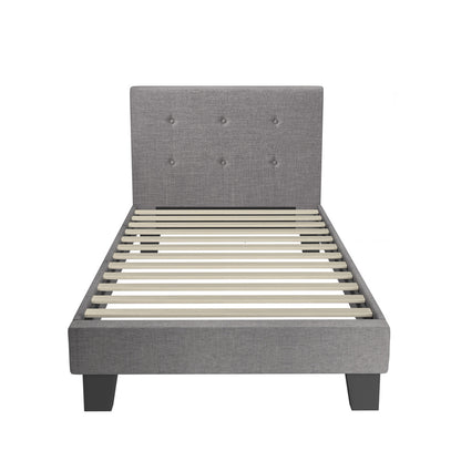 Bed Frame Single Size Wooden Fabric Grey