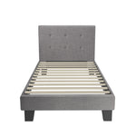 Bed Frame Single Size Wooden Fabric Grey