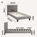 Bed Frame Single Size Wooden Fabric Grey