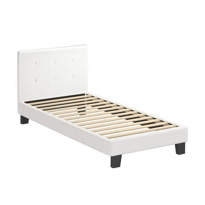 Bed Frame Single Size Wooden Fabric Grey