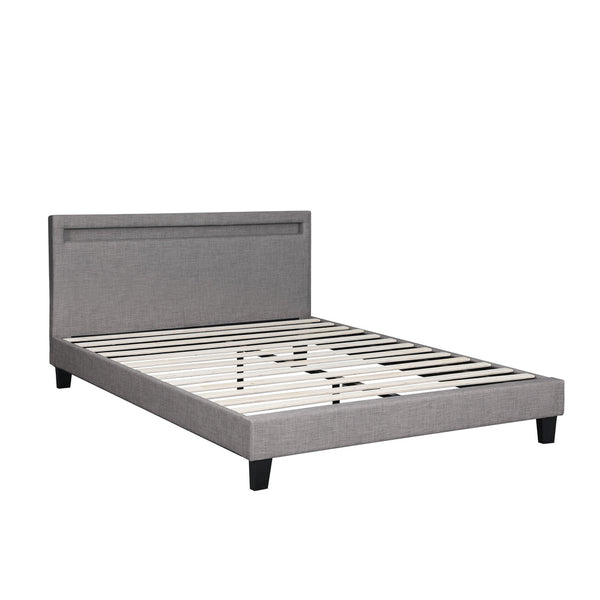  Modern Wooden Grey Fabric Bed Frame with RGB LED and Double Size Mattress Base