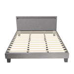 Experience the Stylish Grey Fabric Platform Bed Frame with Wooden Accents