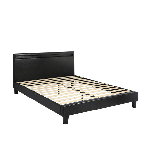  Bed Frame RGB LED Queen Size Mattress Base Platform Wood Slat Leather