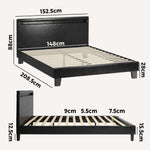 Bed Frame RGB LED Queen Size Mattress Base Platform Wood Slat Leather