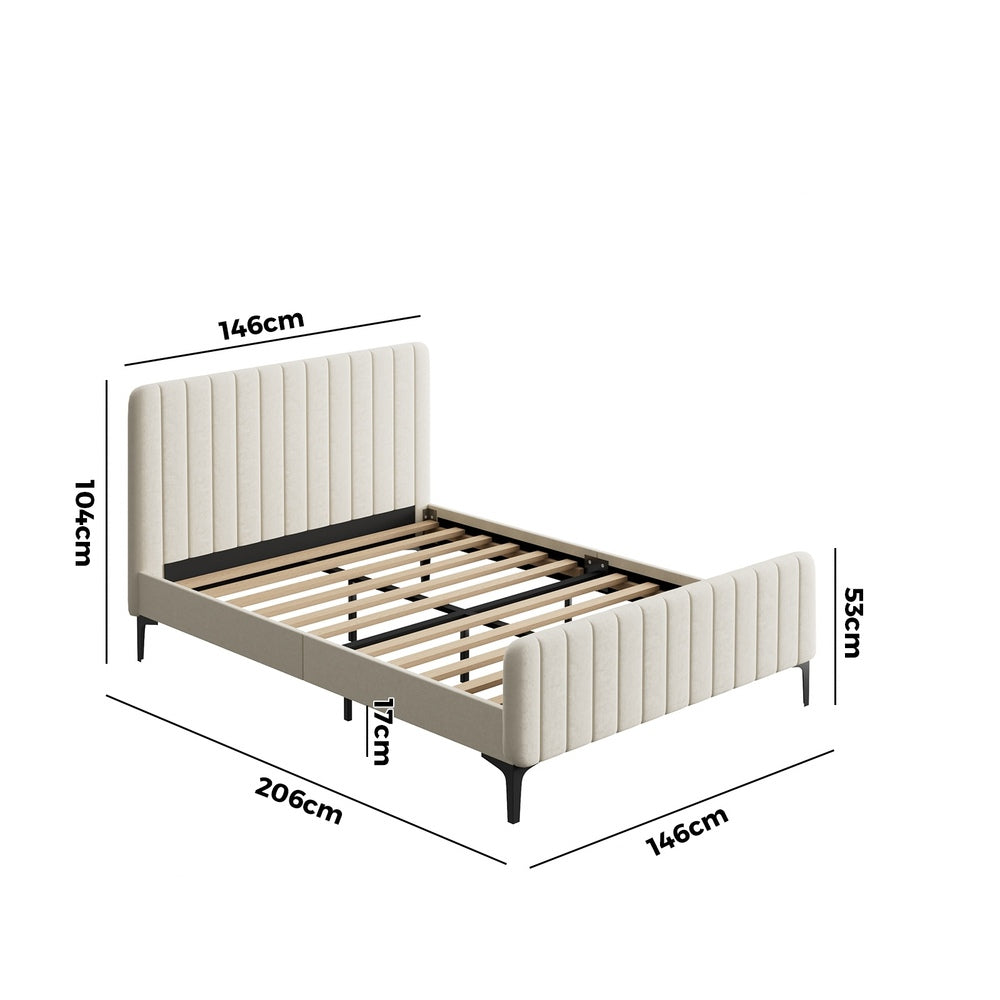 Bed Frame Beds Platform Velvet Fabric Grey/Beige