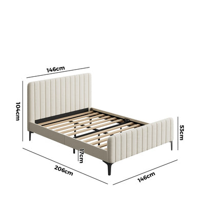 Bed Frame Beds Platform Velvet Fabric Grey/Beige