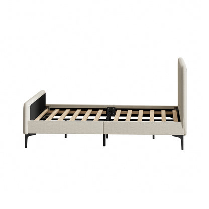 Bed Frame Beds Platform Velvet Fabric Grey/Beige