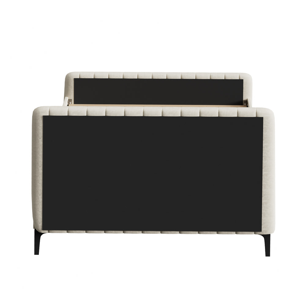 Bed Frame Beds Platform Velvet Fabric Grey/Beige