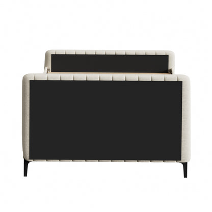 Bed Frame Beds Platform Velvet Fabric Grey/Beige