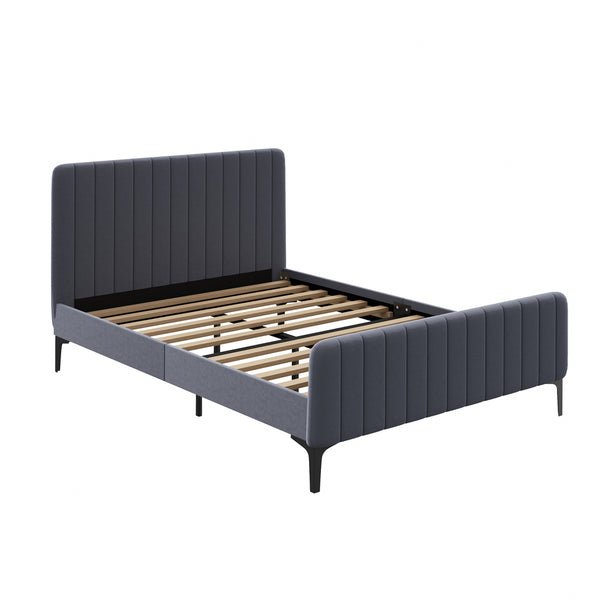  Bed Frame Beds Platform Velvet Fabric Grey/Beige