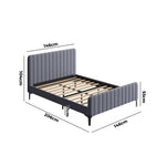 Bed Frame Beds Platform Velvet Fabric Grey/Beige