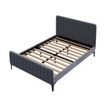 Bed Frame Beds Platform Velvet Fabric Grey/Beige