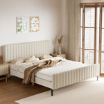 Bed Frame Beds Platform Velvet Fabric Grey/Beige