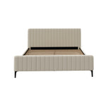 Bed Frame Beds Platform Velvet Fabric Grey/Beige