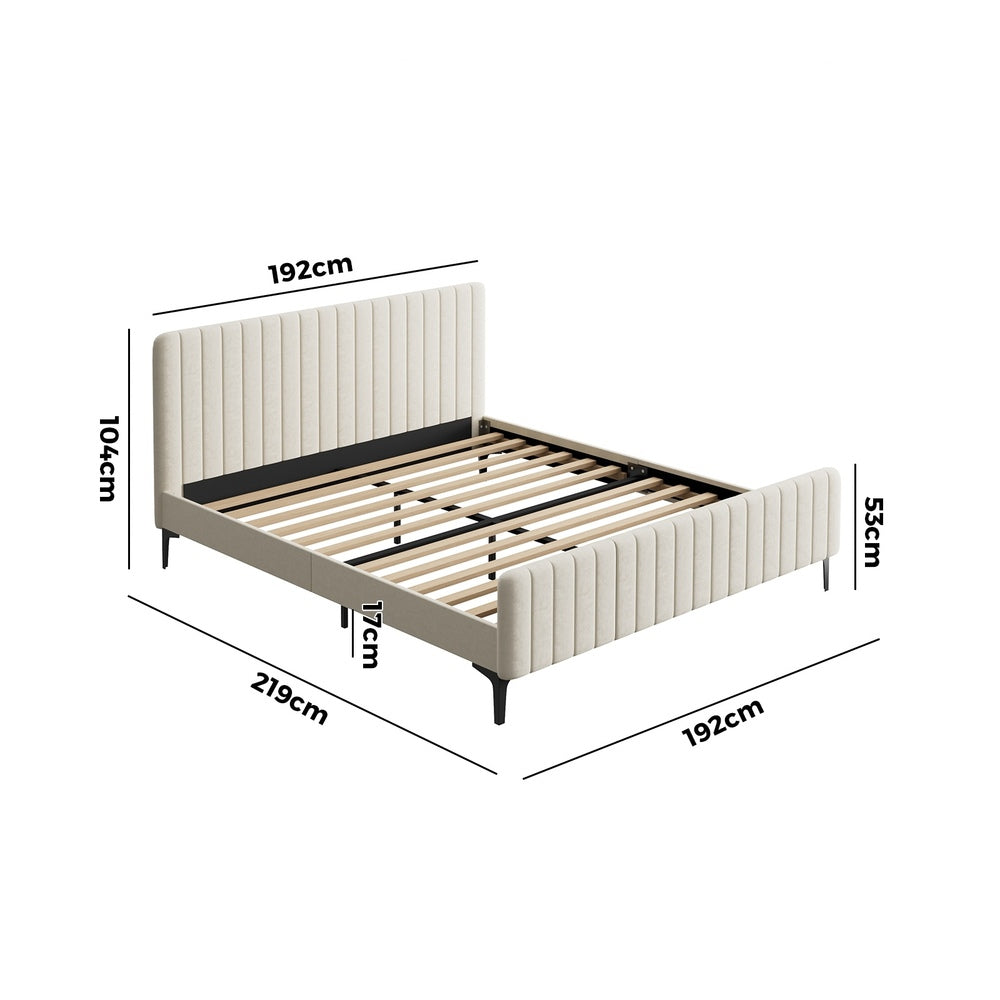 Bed Frame Beds Platform Velvet Fabric Grey/Beige