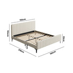 Bed Frame Beds Platform Velvet Fabric Grey/Beige