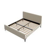 Bed Frame Beds Platform Velvet Fabric Grey/Beige