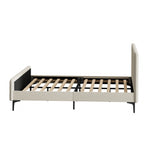 Bed Frame Beds Platform Velvet Fabric Grey/Beige