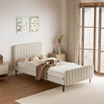 Bed Frame Beds Platform Velvet Fabric Grey/Beige