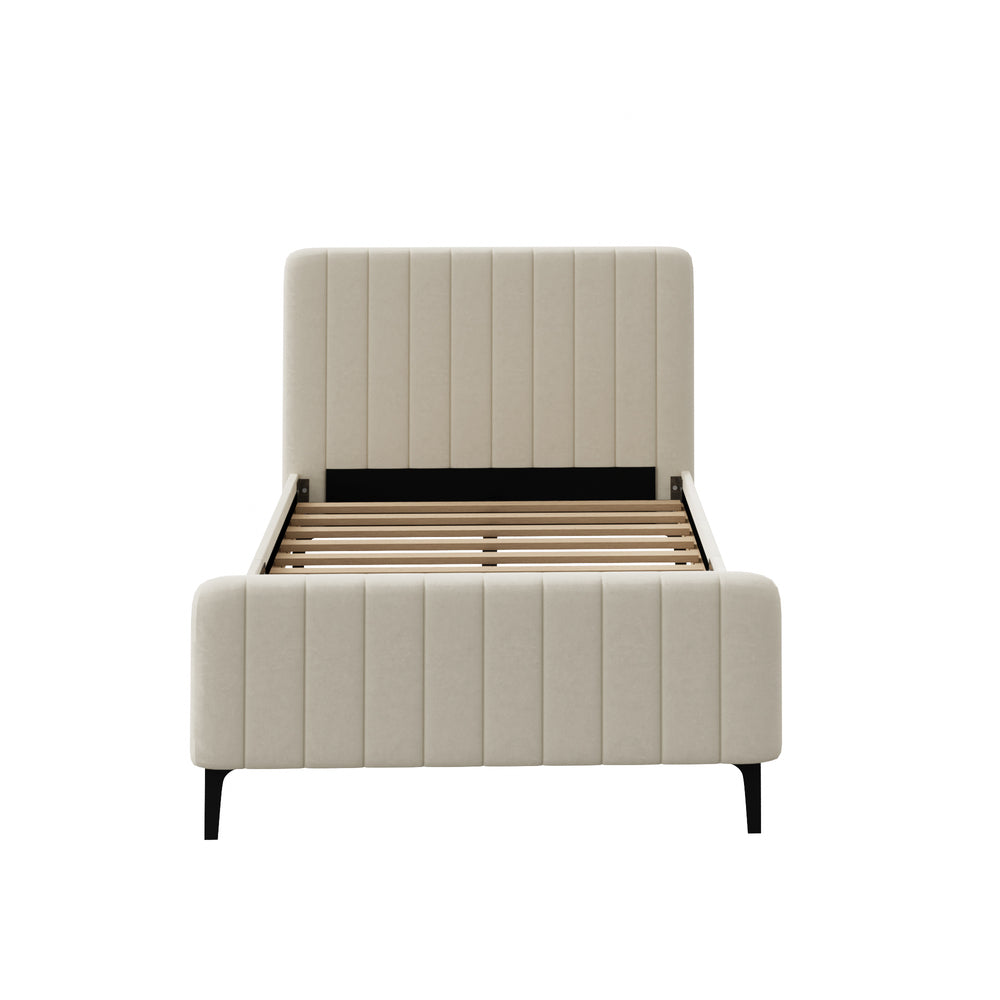 Bed Frame Beds Platform Velvet Fabric Grey/Beige