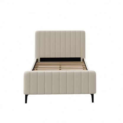 Bed Frame Beds Platform Velvet Fabric Grey/Beige