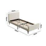 Bed Frame Beds Platform Velvet Fabric Grey/Beige