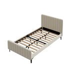 Bed Frame Beds Platform Velvet Fabric Grey/Beige