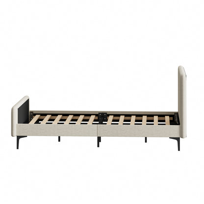 Bed Frame Beds Platform Velvet Fabric Grey/Beige