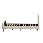 Bed Frame Beds Platform Velvet Fabric Grey/Beige