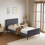 Bed Frame Beds Platform Velvet Fabric Grey/Beige