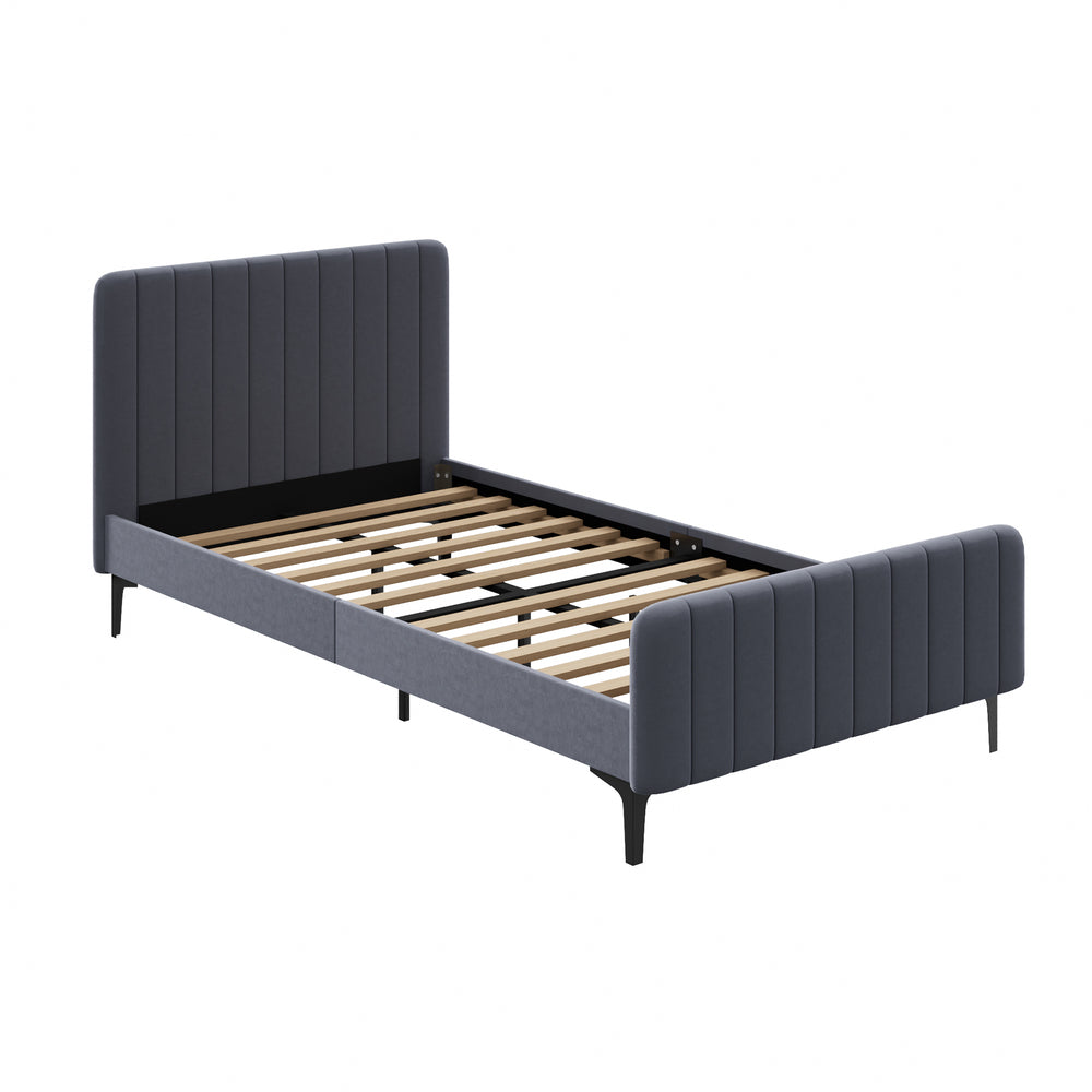 Bed Frame Beds Platform Velvet Fabric Grey/Beige
