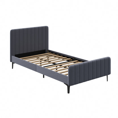 Bed Frame Beds Platform Velvet Fabric Grey/Beige