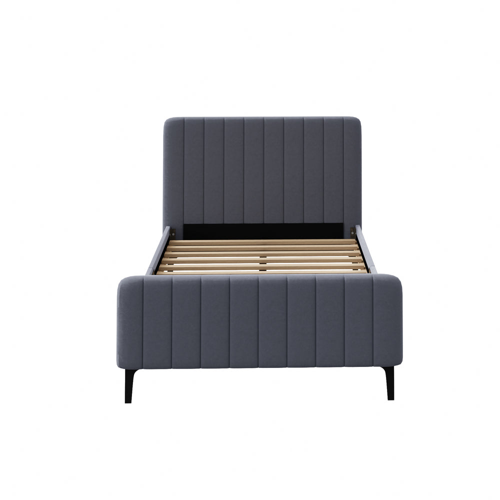 Bed Frame Beds Platform Velvet Fabric Grey/Beige