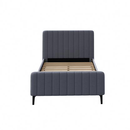 Bed Frame Beds Platform Velvet Fabric Grey/Beige