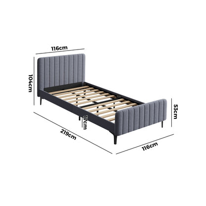 Bed Frame Beds Platform Velvet Fabric Grey/Beige