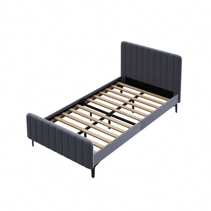 Bed Frame Beds Platform Velvet Fabric Grey/Beige