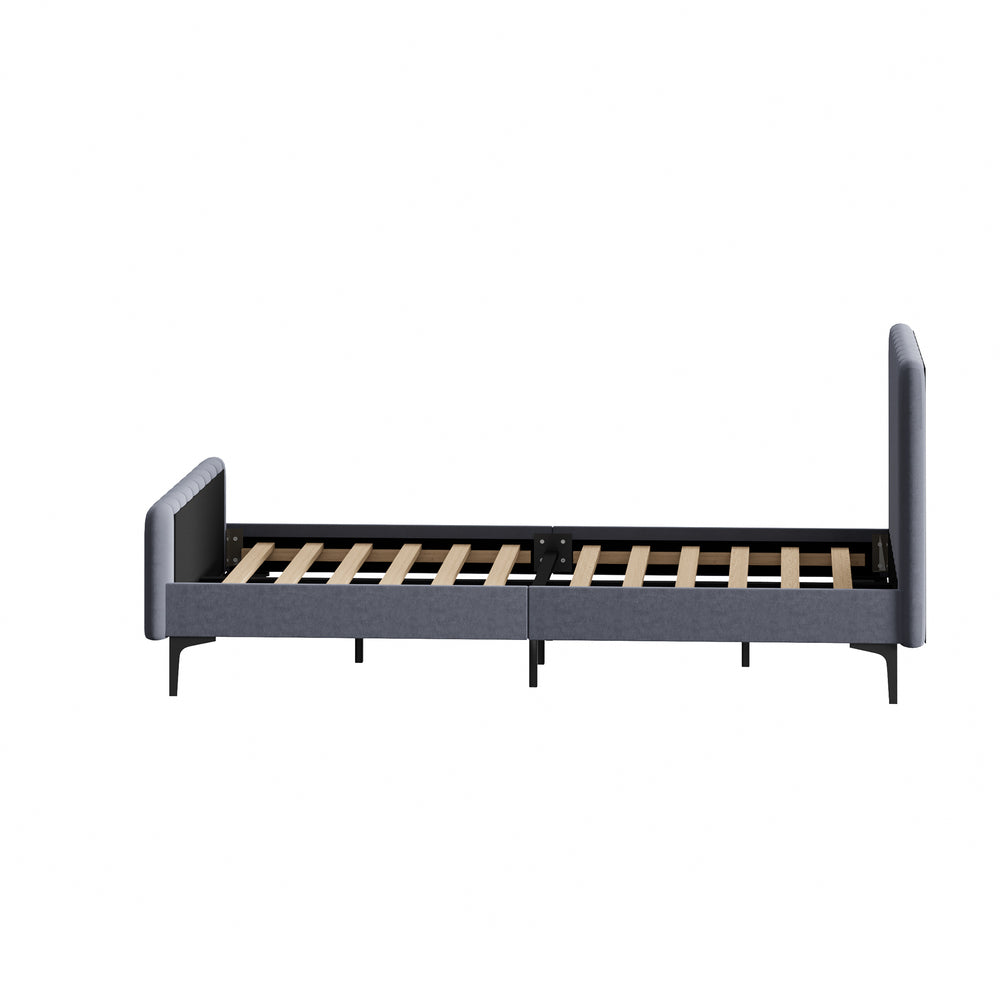 Bed Frame Beds Platform Velvet Fabric Grey/Beige