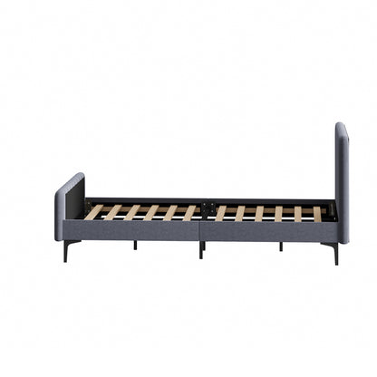 Bed Frame Beds Platform Velvet Fabric Grey/Beige