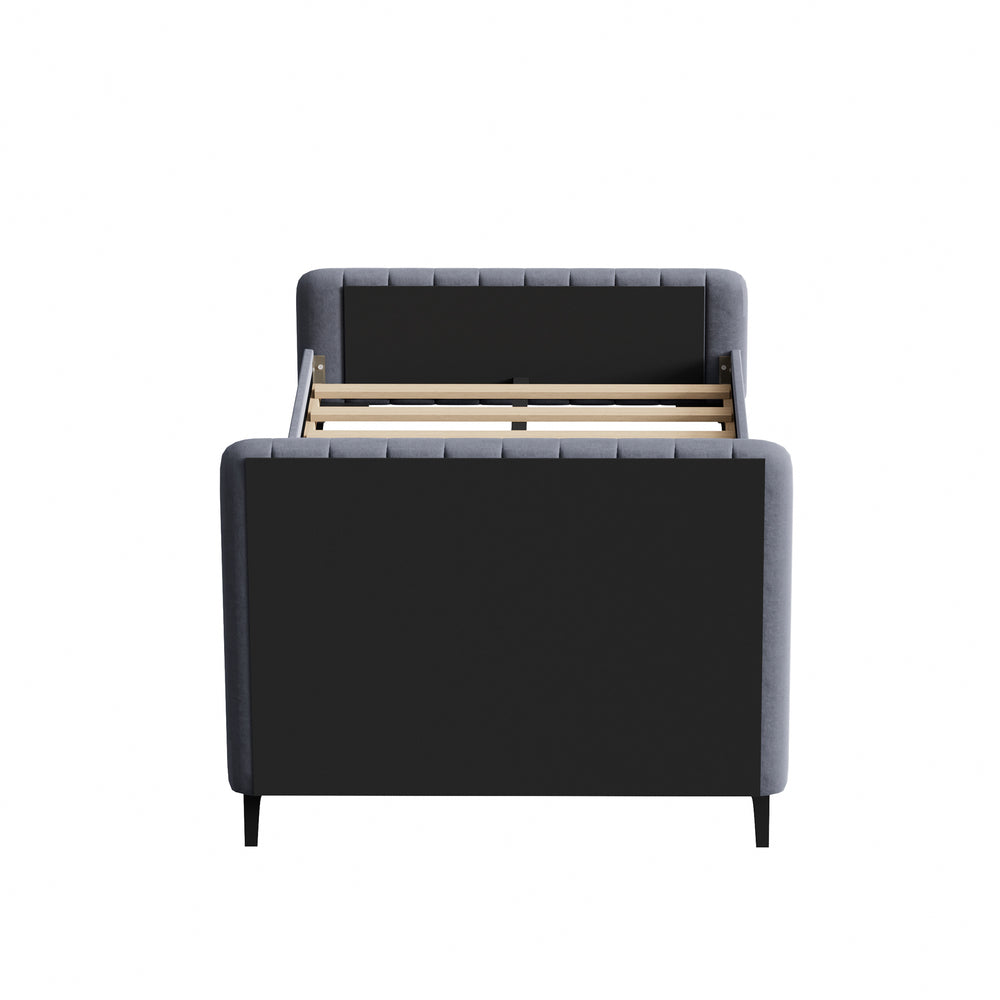 Bed Frame Beds Platform Velvet Fabric Grey/Beige