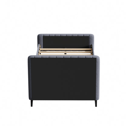 Bed Frame Beds Platform Velvet Fabric Grey/Beige