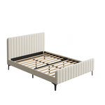 Bed Frame Beds Platform Velvet Fabric Grey/Beige