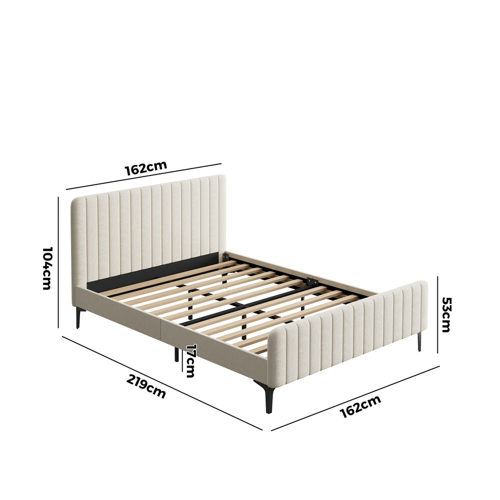 Bed Frame Beds Platform Velvet Fabric Grey/Beige